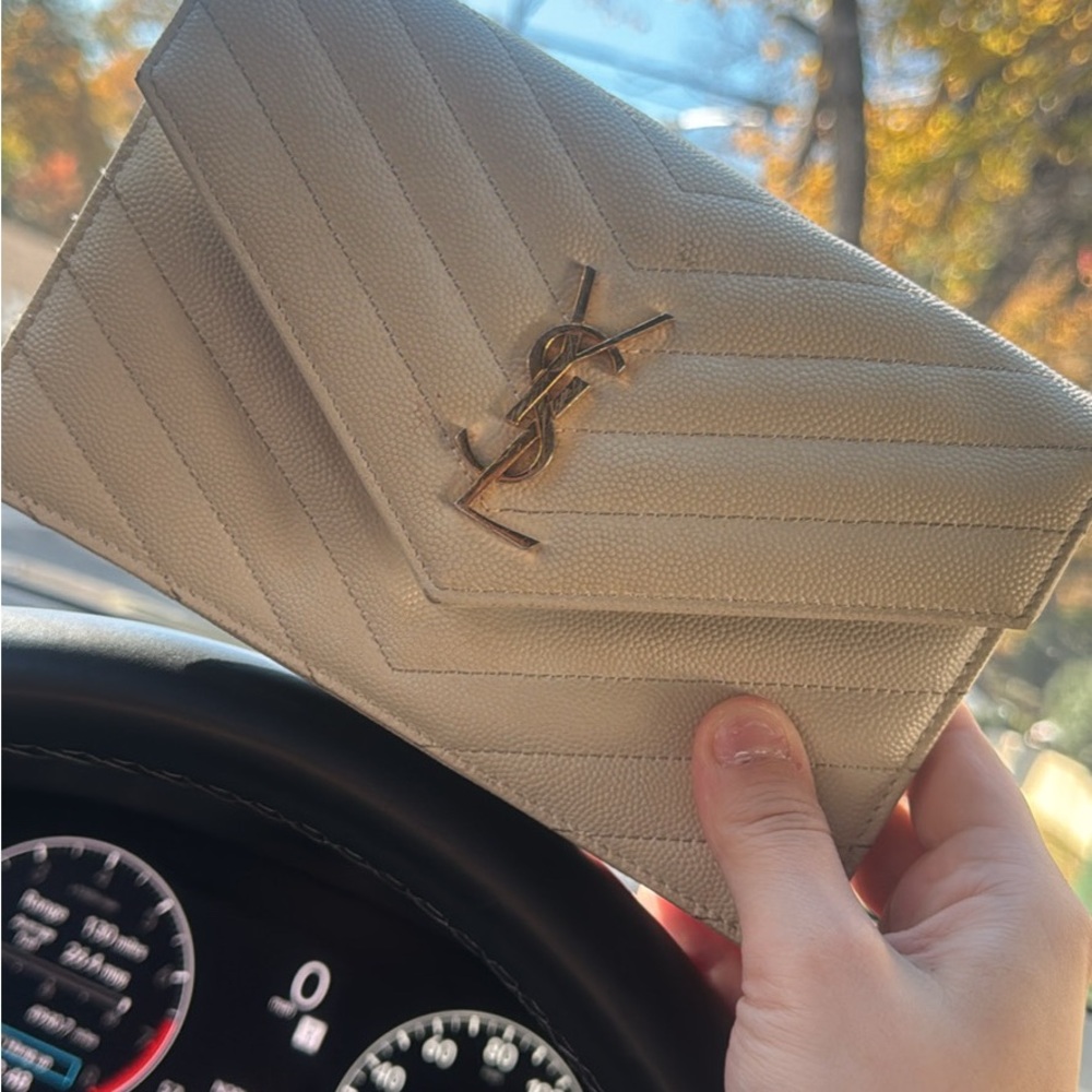 Saint Laurent Ivory Chevron Clutch
